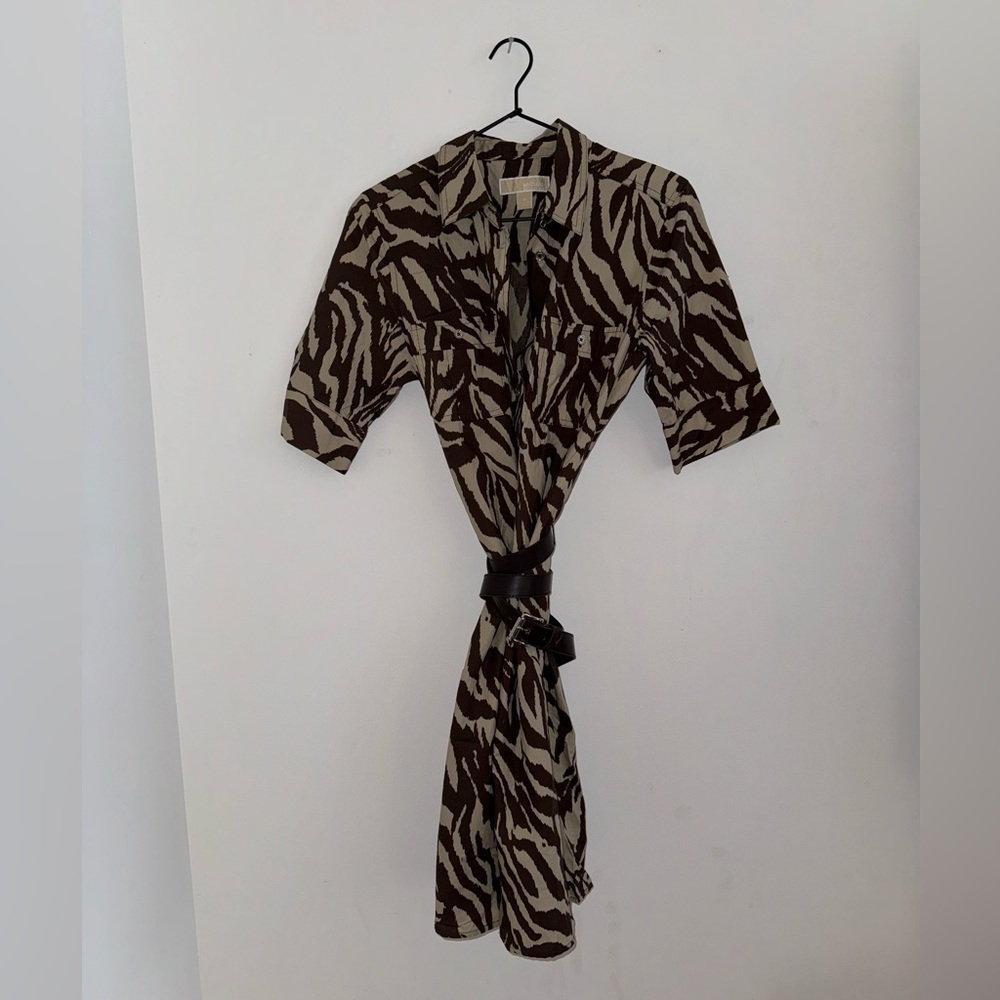 MICHAEL Michael Kors Zebra Belted Collared Dress